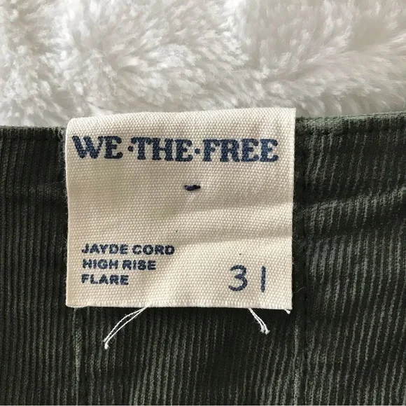 We The Free Green Jayde Corduroy High Rise Flare Pants Size 31 NEW Retro